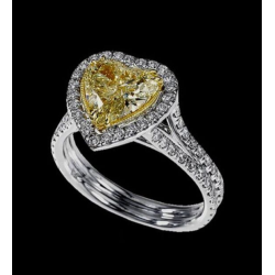 3ct Yellow Heart Proposal Ring For Her 925 Sterling Silver CZ Pave Set Jewelry