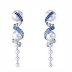 Lab Sapphire and Cultured Pearl Dangle Earring 925 Fine Silver Handmade Jewelry