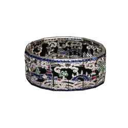 Art Deco Chinoiserie Bracelet 925 Fine Silver Handmade Luxury Auction Jewelry