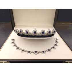 Lab Burmese Sapphire Necklace Tiara 925 Silver CZ Bridal Estate Fine Jewelry