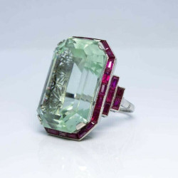 5ct Aquamarine Ruby Halo Right Hand Ring 925 Fine Silver Red Carpet Jewelry New