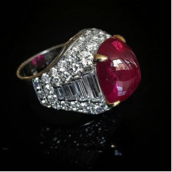 Lab Burma Ruby Cabochon Statement Ring 925 Fine Silver Red Carpet CZ Jewelry New