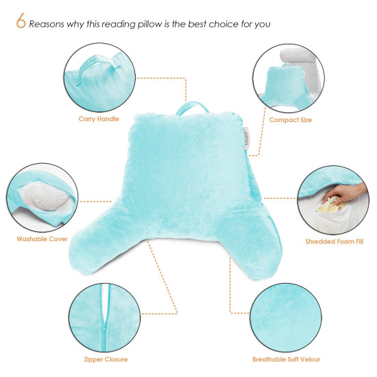 Super Soft Foam Reading Pillow, TV & Bed Rest Pillow, Arms Support with Pockets