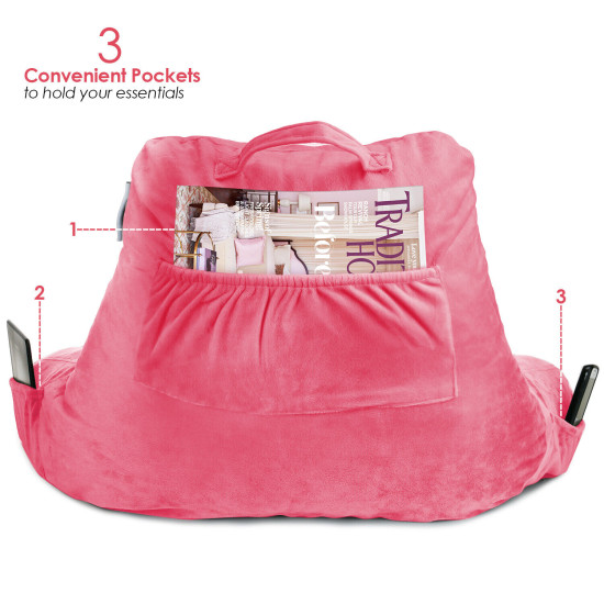Super Soft Foam Reading Pillow, TV & Bed Rest Pillow, Arms Support with Pockets