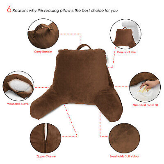 Super Soft Foam Reading Pillow, TV & Bed Rest Pillow, Arms Support with Pockets