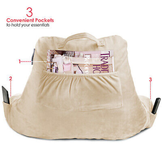 Super Soft Foam Reading Pillow, TV & Bed Rest Pillow, Arms Support with Pockets