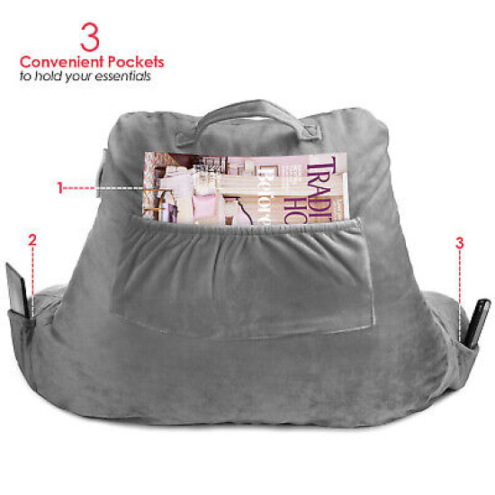 Super Soft Foam Reading Pillow, TV & Bed Rest Pillow, Arms Support with Pockets