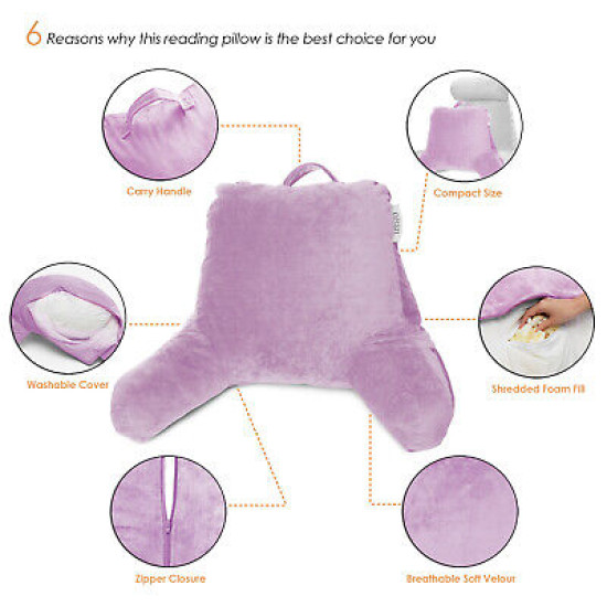 Super Soft Foam Reading Pillow, TV & Bed Rest Pillow, Arms Support with Pockets