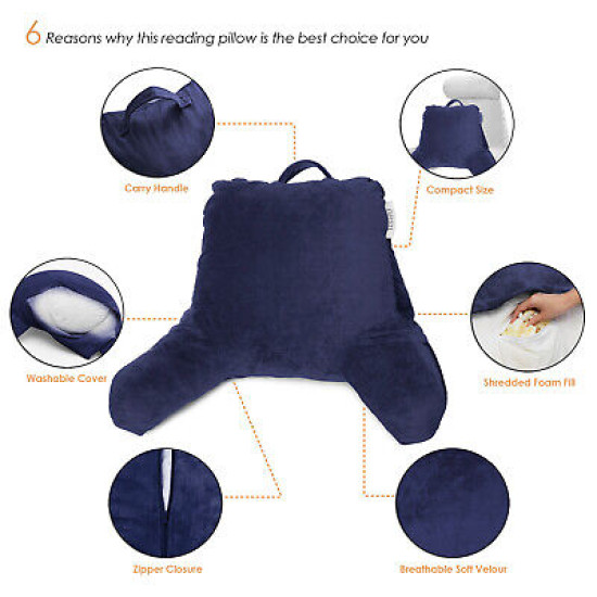 Super Soft Foam Reading Pillow, TV & Bed Rest Pillow, Arms Support with Pockets