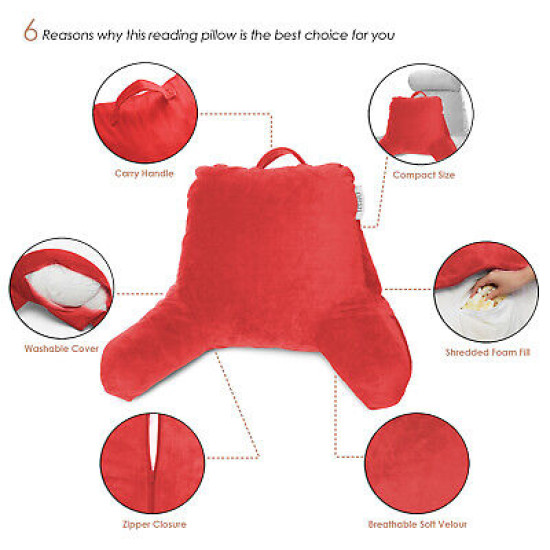 Super Soft Foam Reading Pillow, TV & Bed Rest Pillow, Arms Support with Pockets