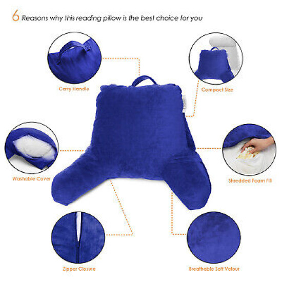 Super Soft Foam Reading Pillow, TV & Bed Rest Pillow, Arms Support with Pockets