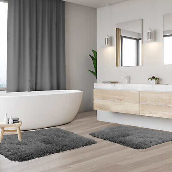 2PC Shaggy Area Rug Set with Non-Slip Backing Rubber Large & Small Cozy Bath Mat