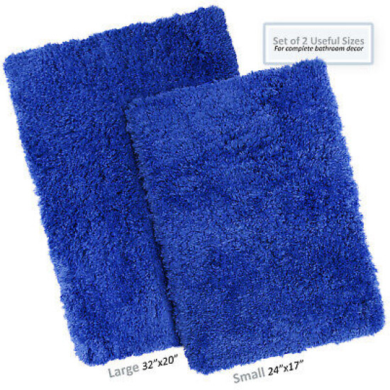 2PC Shaggy Area Rug Set with Non-Slip Backing Rubber Large & Small Cozy Bath Mat