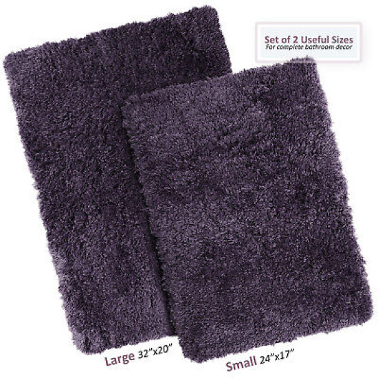 2PC Shaggy Area Rug Set with Non-Slip Backing Rubber Large & Small Cozy Bath Mat
