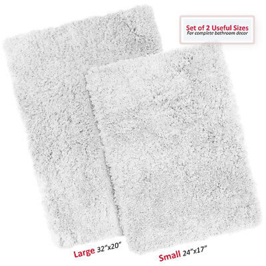 2PC Shaggy Area Rug Set with Non-Slip Backing Rubber Large & Small Cozy Bath Mat