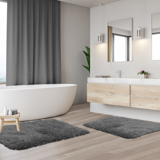 2PC Shaggy Area Rug Set with Non-Slip Backing Rubber Large & Small Cozy Bath Mat