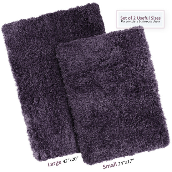 2PC Shaggy Area Rug Set with Non-Slip Backing Rubber Large & Small Cozy Bath Mat