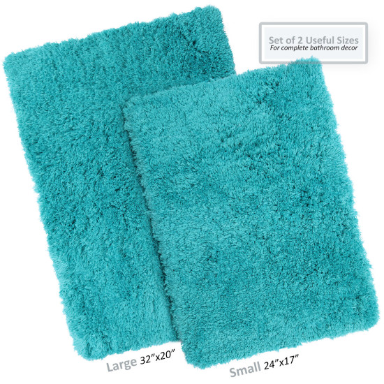 2PC Shaggy Area Rug Set with Non-Slip Backing Rubber Large & Small Cozy Bath Mat