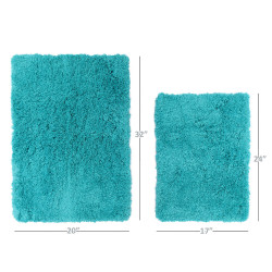 2PC Shaggy Area Rug Set with Non-Slip Backing Rubber Large & Small Cozy Bath Mat