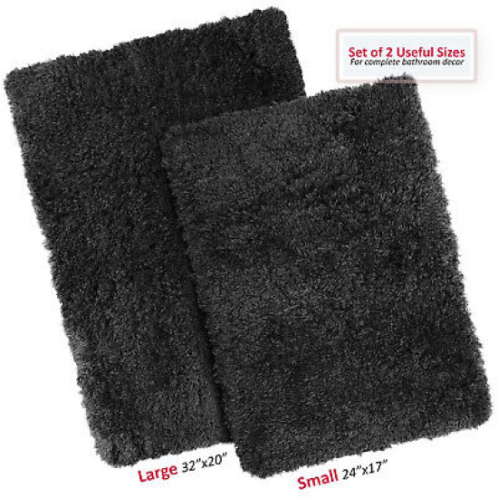 2PC Shaggy Area Rug Set with Non-Slip Backing Rubber Large & Small Cozy Bath Mat