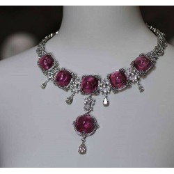 Lab Pigeon Blood Ruby Cabochon Necklace Handmade Bridal Jewelry 925 Fine Silver