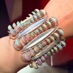 Synthetic Opal & Moonstone Statement Cuff Bracelet For Women 925 Sterling Silver