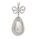 Women Pearl White Pendant 4.5 cm Bow Design 925 Sterling SIlver CZ Jewelry