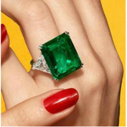 Sterling Silver Ring for Women 925 Green White Triangle CZ Three Stone ADASTRA