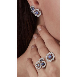 Lab Kashmir Blue Sapphire Flower Jewelry Set Handmade CZ Jewelry 925 Fine Silver