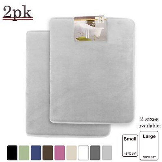 PACK OF 2: Luxurious Bath Mat Memory Foam Filled Non-Slip Absorbent Bathroom Rug