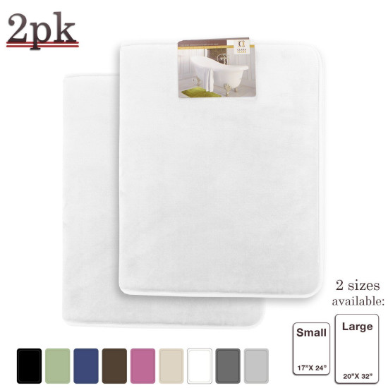 PACK OF 2: Luxurious Bath Mat Memory Foam Filled Non-Slip Absorbent Bathroom Rug