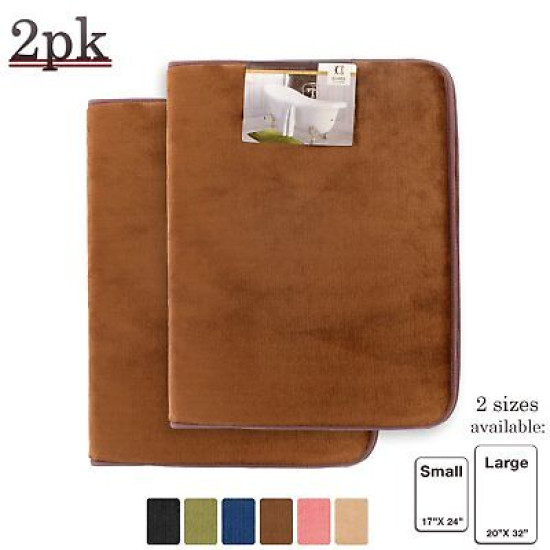 PACK OF 2: Luxurious Bath Mat Memory Foam Filled Non-Slip Absorbent Bathroom Rug
