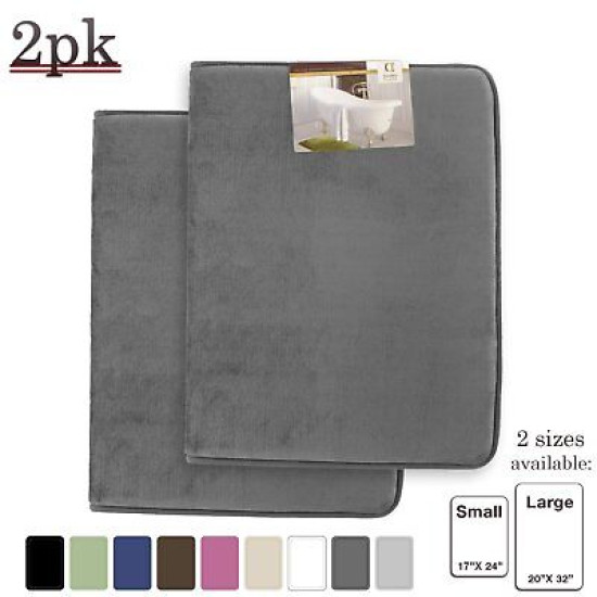 PACK OF 2: Luxurious Bath Mat Memory Foam Filled Non-Slip Absorbent Bathroom Rug