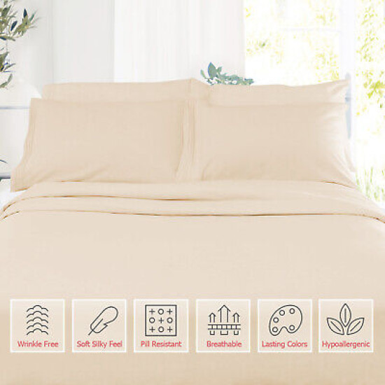 1800 Queen Or King Bed Sheets Ultra Soft Microfiber Deep Pocket 4 Pc Sheet Set