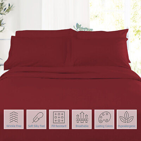 1800 Queen Or King Bed Sheets Ultra Soft Microfiber Deep Pocket 4 Pc Sheet Set