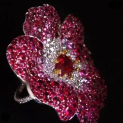 Lab Created Ruby Statement Ring 925 Fine Silver CZ Flower Estate Luxury Jewelry