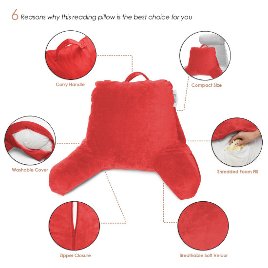 Bed Rest Reading Pillow for Kids & Teens Memory Foam TV Pillow With Arms Support