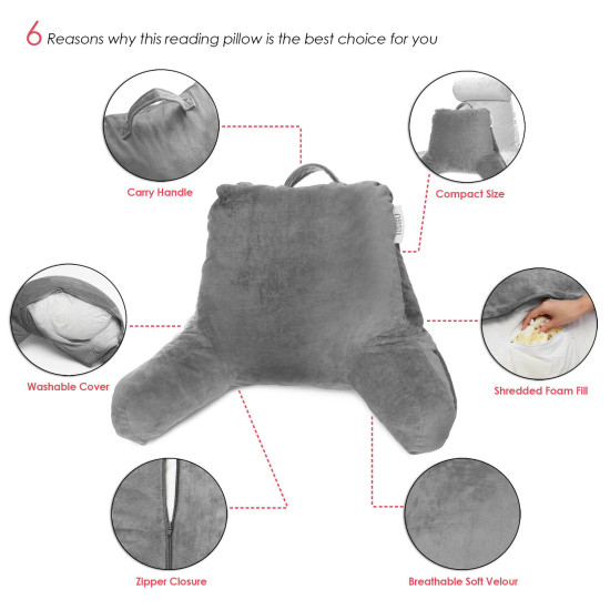 Bed Rest Reading Pillow for Kids & Teens Memory Foam TV Pillow With Arms Support