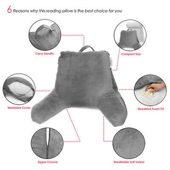 Bed Rest Reading Pillow for Kids & Teens Memory Foam TV Pillow With Arms Support