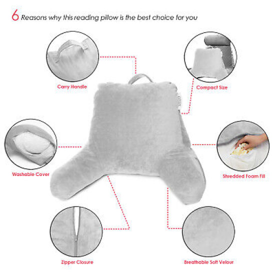 Bed Rest Reading Pillow for Kids & Teens Memory Foam TV Pillow With Arms Support