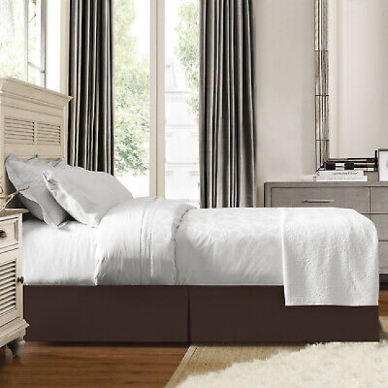 Luxury Pleated Tailored Bed Skirt - 14” Drop Dust Ruffle, Cal King - Chocolate