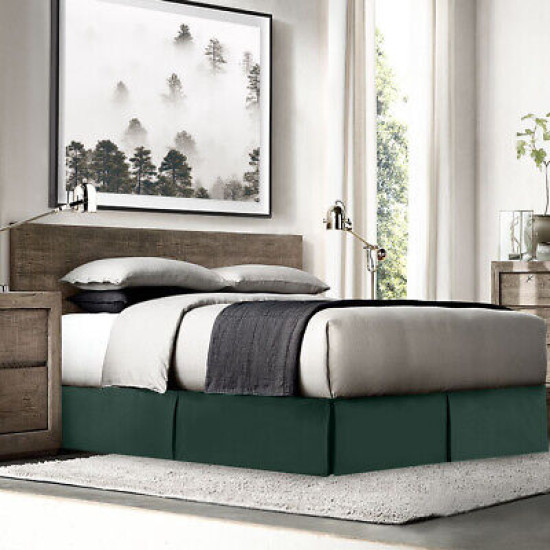 Luxury Pleated Tailored Bed Skirt - 14” Drop Dust Ruffle, Cal King -Hunter Green