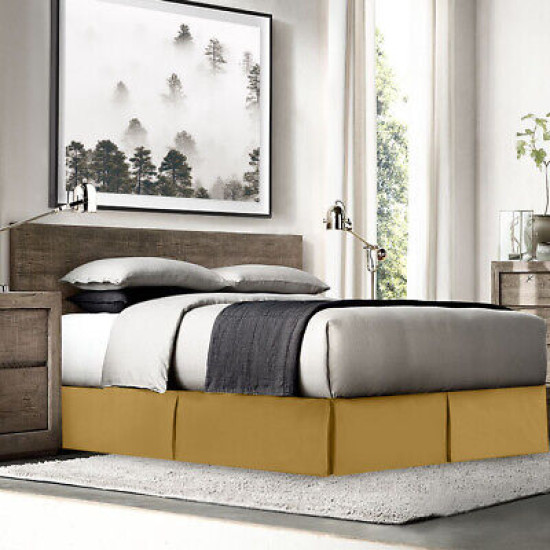 Solid Luxury Pleated Tailored Bed Skirt - 14” Drop Dust Ruffle, Twin XL - Camel