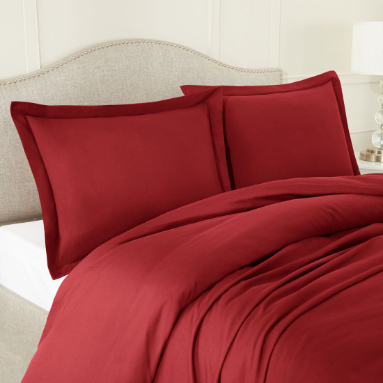 Duvet Cover Set Soft Brushed Comforter Cover W/Pillow Sham, Burgundy - King
