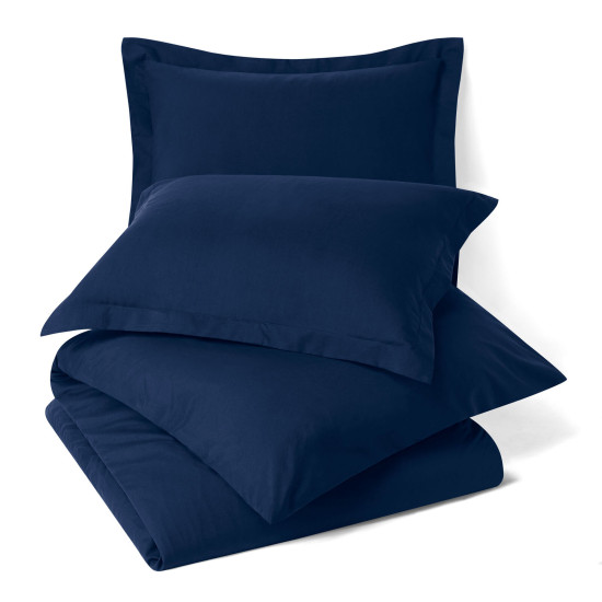 Duvet Cover Set Soft Brushed Comforter Cover W/Pillow Sham, Navy - Queen