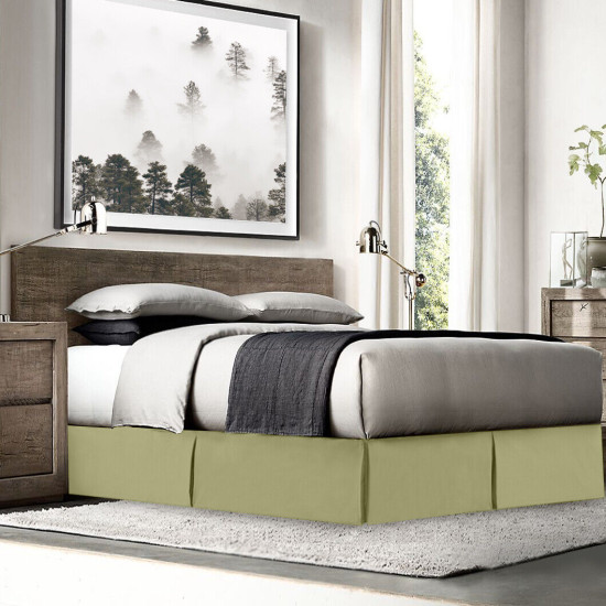 Premium Luxury Pleated Tailored Bed Skirt - 14” Drop Dust Ruffle, Twin XL - Sage