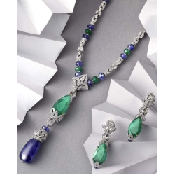 Syn Emerald Long Neckalce Set For Women Evening Cockrtail Party CZ New Jewelry