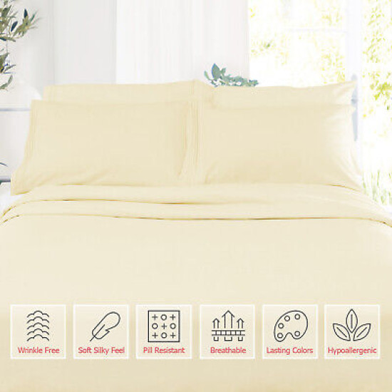 Premium Luxury Pleated Tailored Bed Skirt - 14” Drop Dust Ruffle, Twin - Yellow