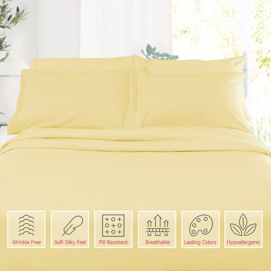 Premium Luxury Pleated Tailored Bed Skirt - 14” Drop Dust Ruffle, Twin - Yellow