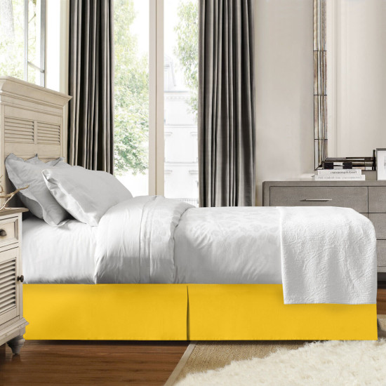 Premium Luxury Pleated Tailored Bed Skirt - 14” Drop Dust Ruffle, Twin - Yellow